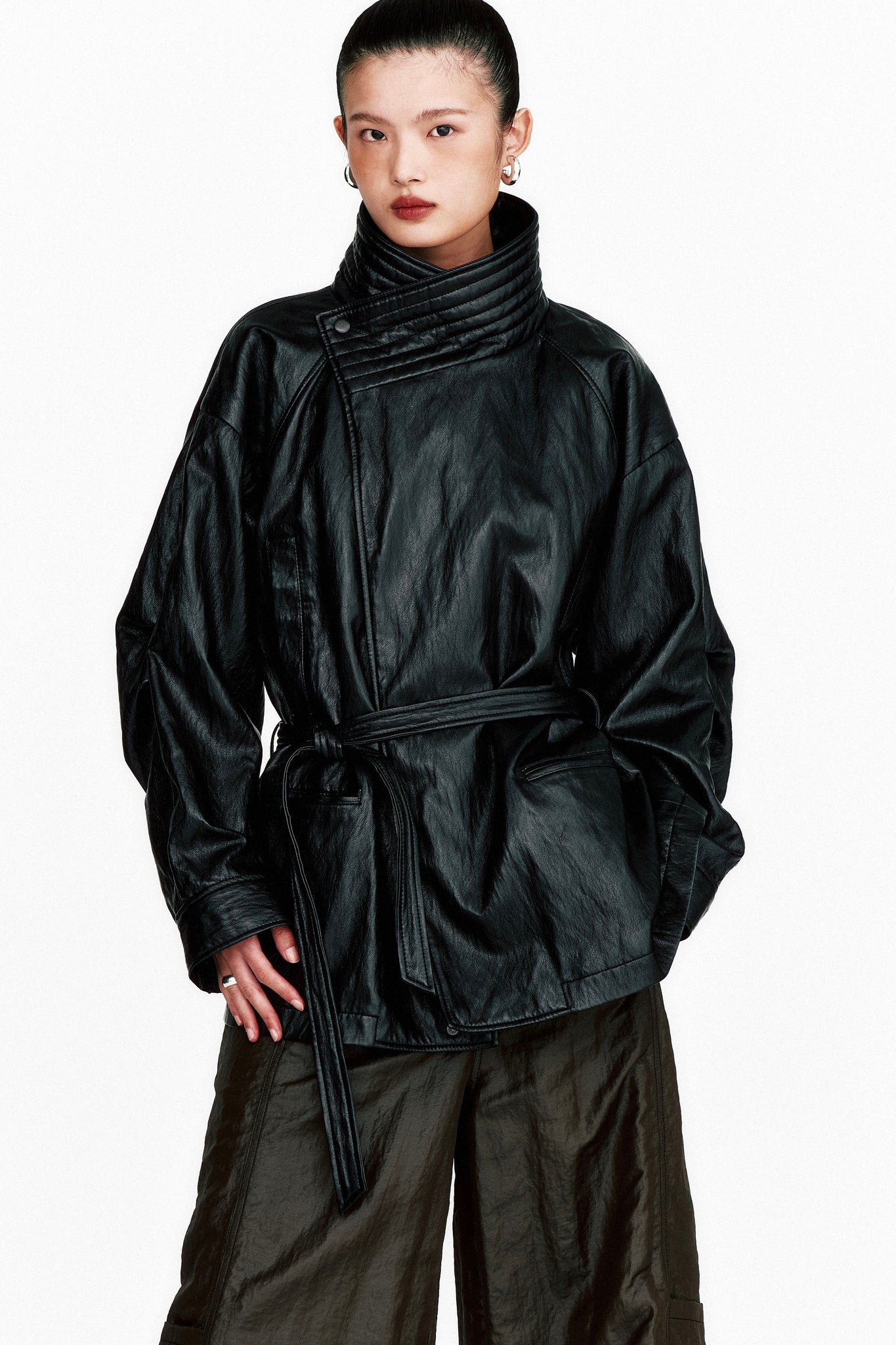 THEILMA PLUTO PU LEATHER HALF COAT