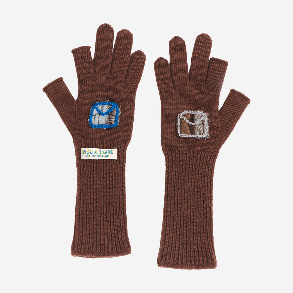 MISU À BARBE TINY LETTER GLOVES BROWN