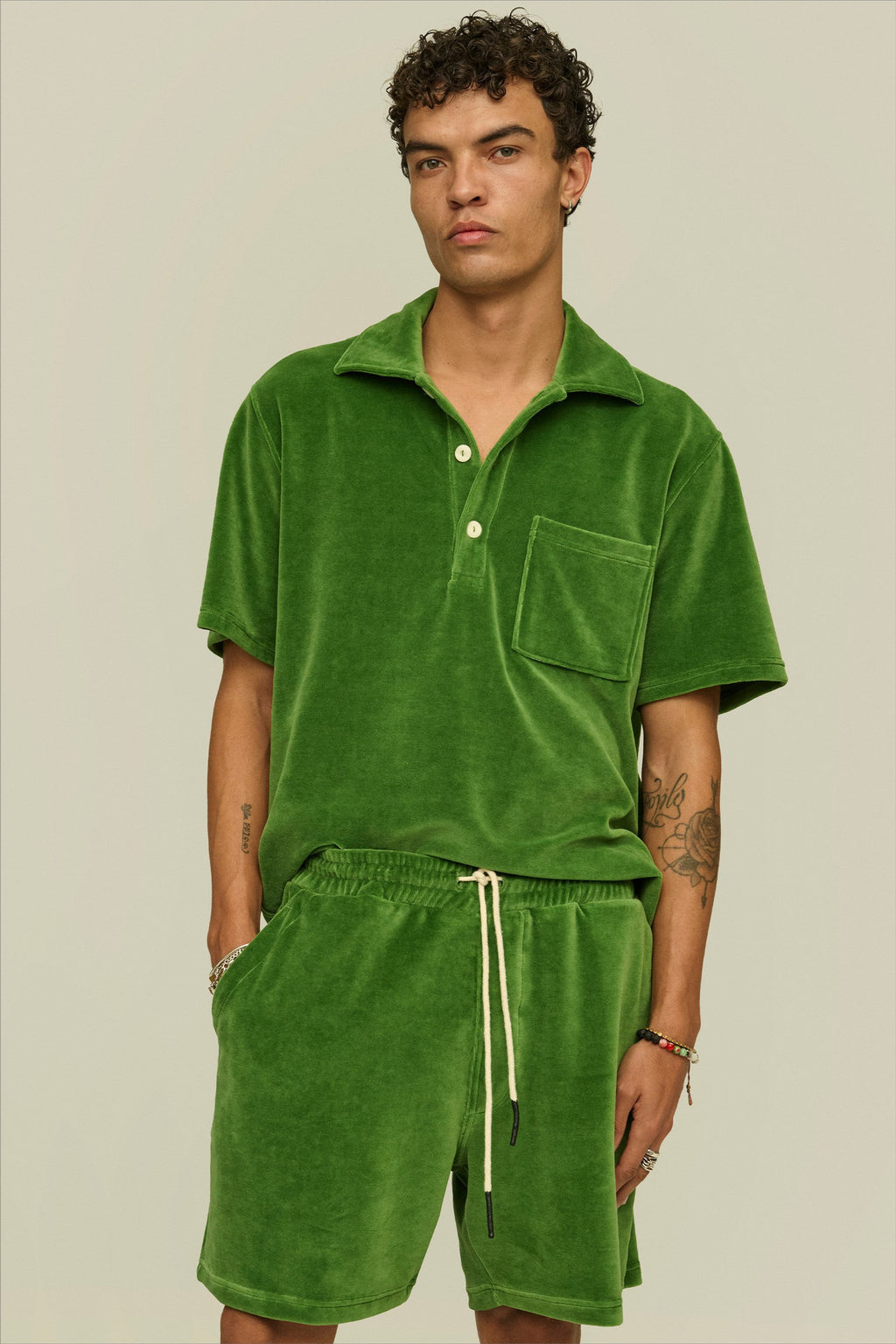 OAS COMPANY Penny Green Velour Shorts