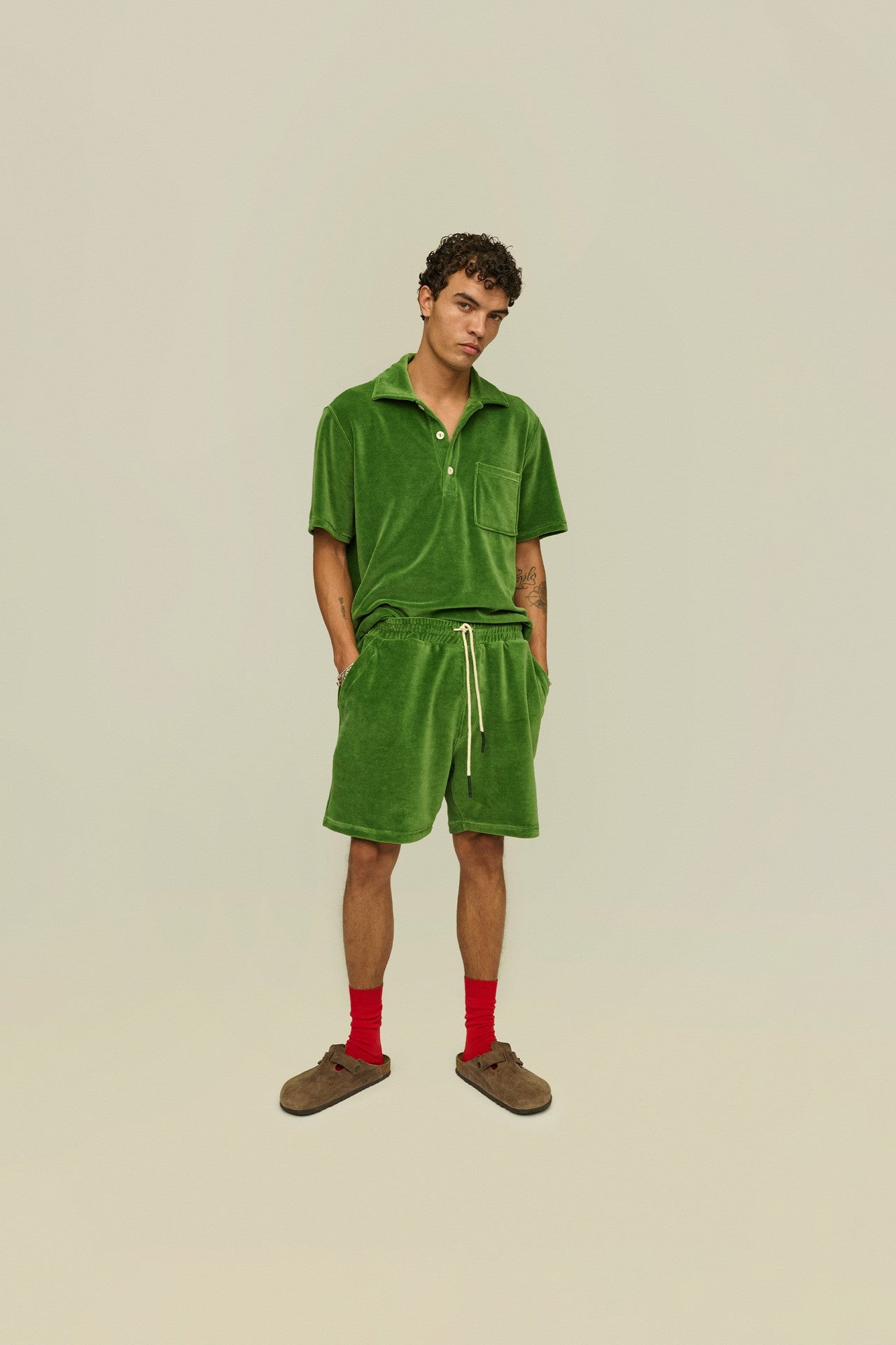 OAS COMPANY Penny Green Velour Shorts