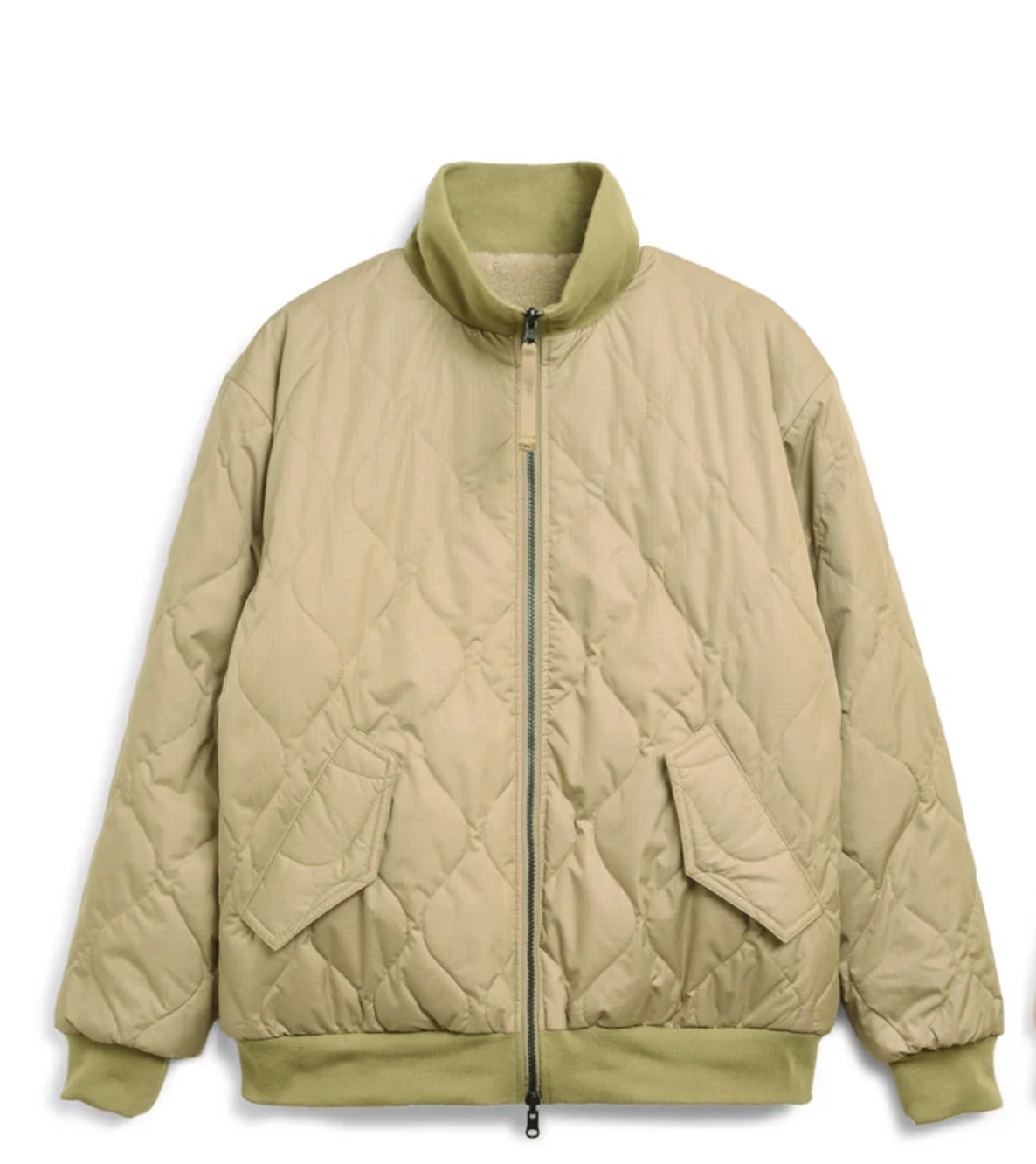 TAION HIGH NECK REVERSIBLE DOWN JACKET COYOTE X BEIGE – kyo journal