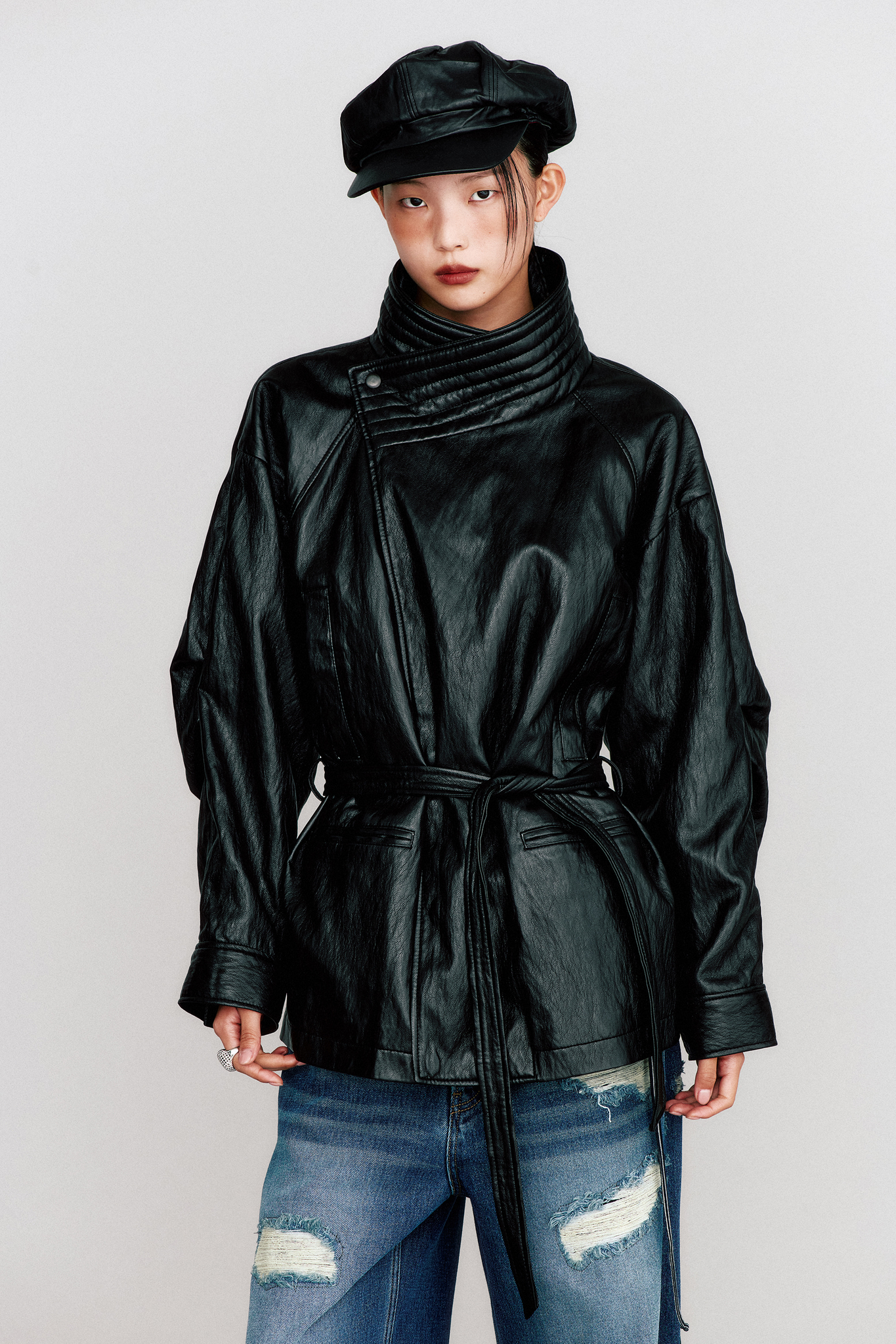 THEILMA PLUTO PU LEATHER HALF COAT