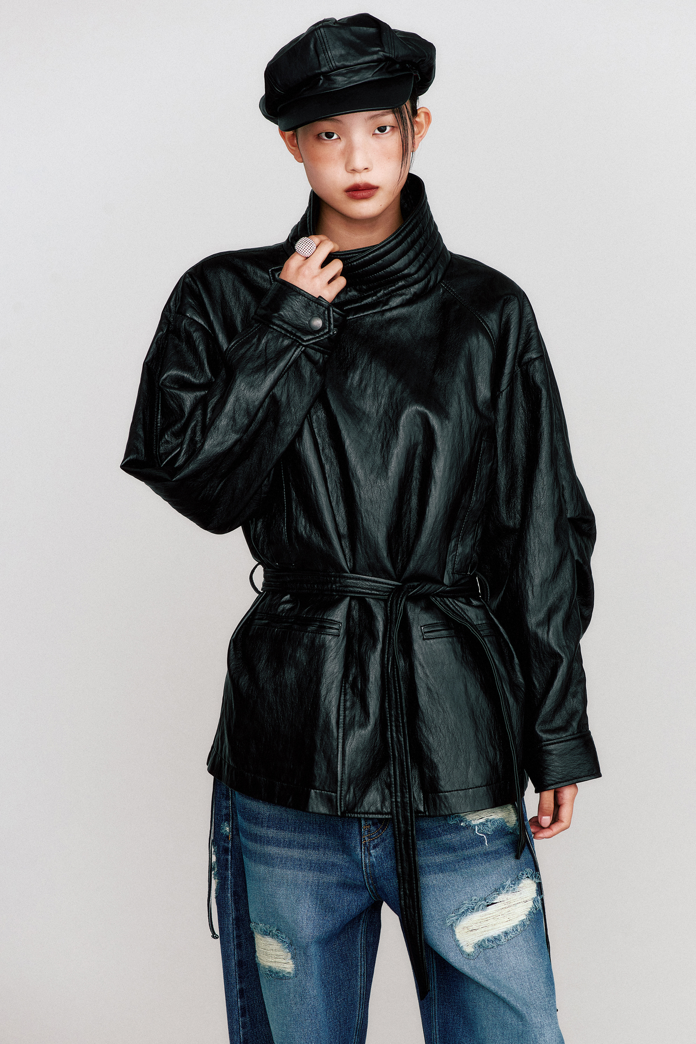 THEILMA PLUTO PU LEATHER HALF COAT