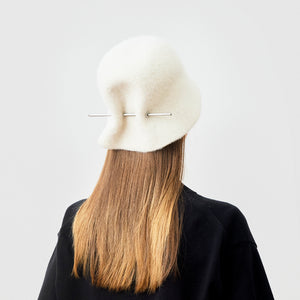 mature ha bell hat stainless steel stick cashmere white