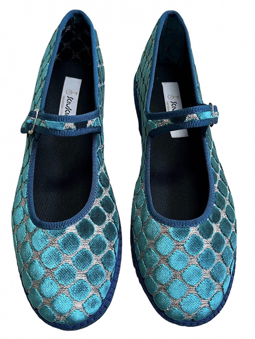 Sciuscià MARY JANE（リネン）　38 SCIUSCIA Maryjane Aquamarine Velvet – kyo journal