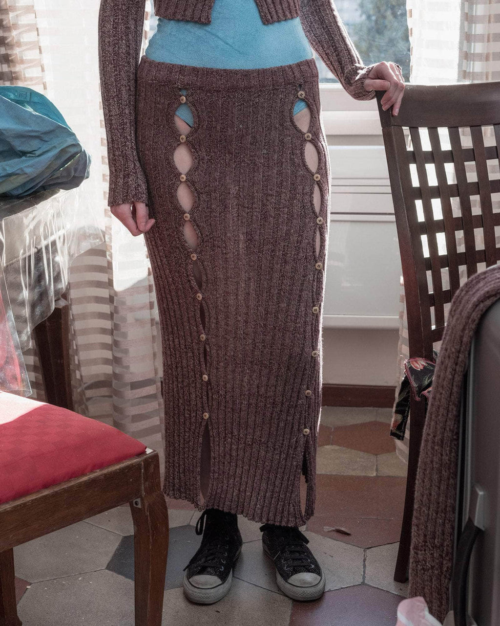 Baserange Loulou Skirt in Burgundy Melange