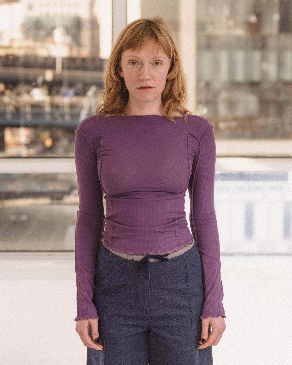 Baserange Omato Long Sleeve Tee - Organic Cotton Rib Venet Purple