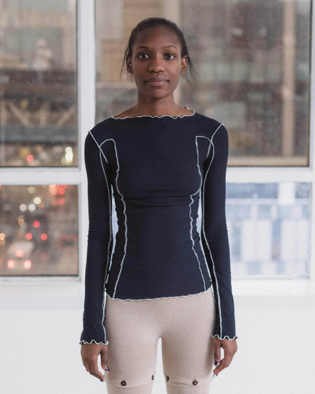 Baserange Omato Long Sleeve Tee - Organic Cotton Rib Murano navy