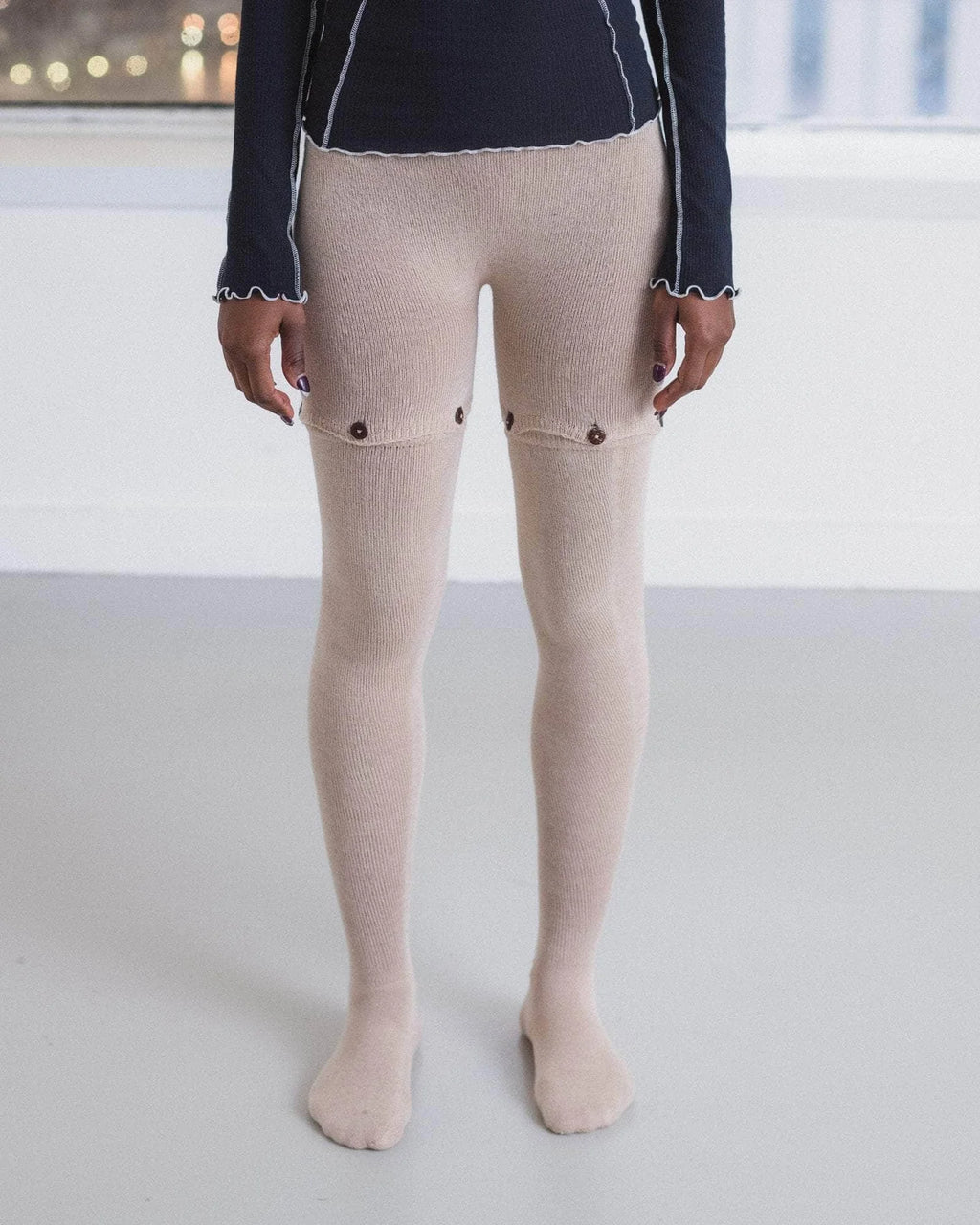 Baserange Button Tights - Linen knit