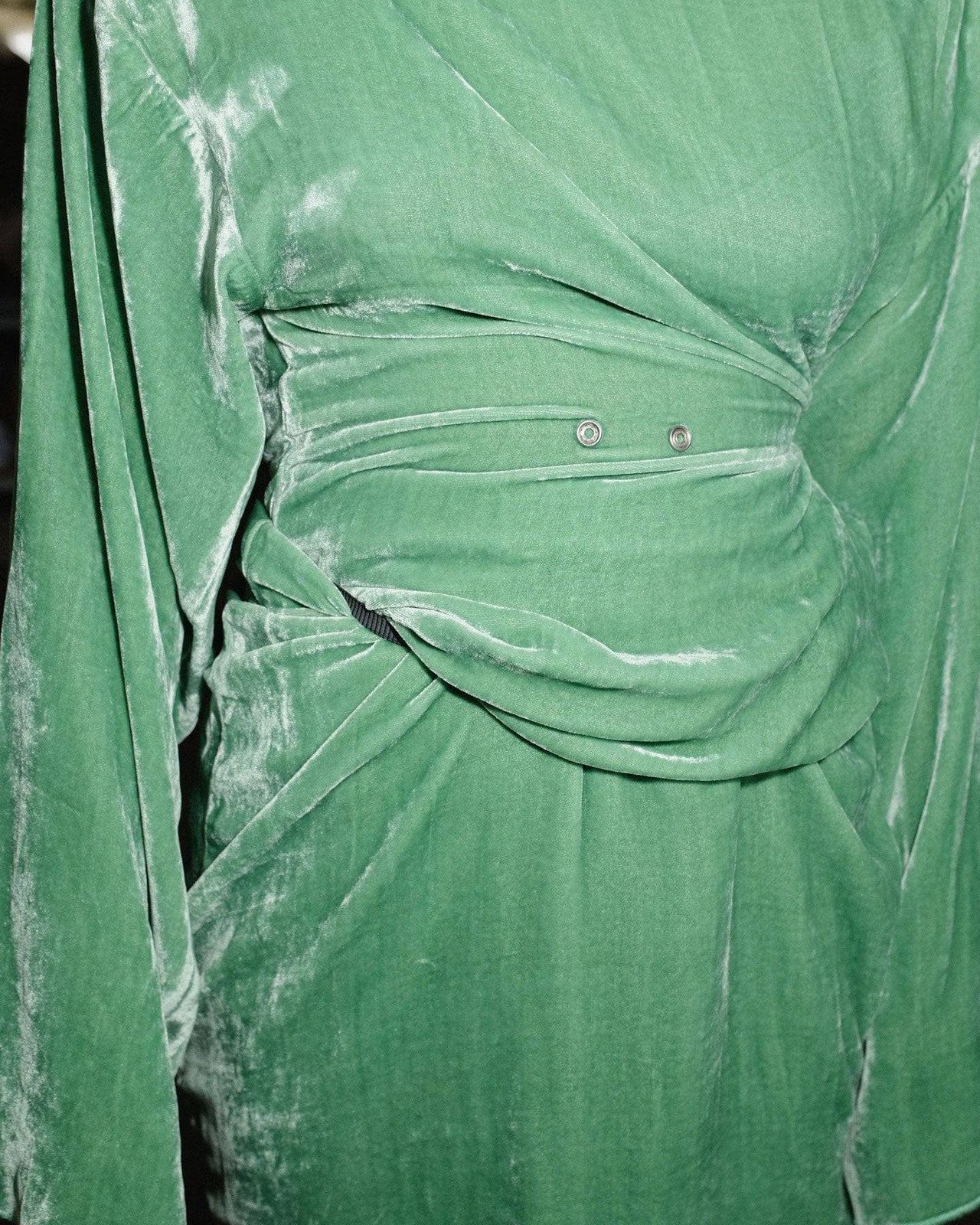 Baserange Unir Velvet dress in Vella Green